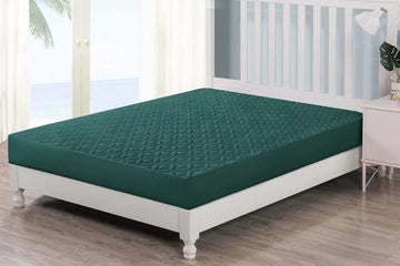 Quilted  Fitted Protector Double Bed-Green
