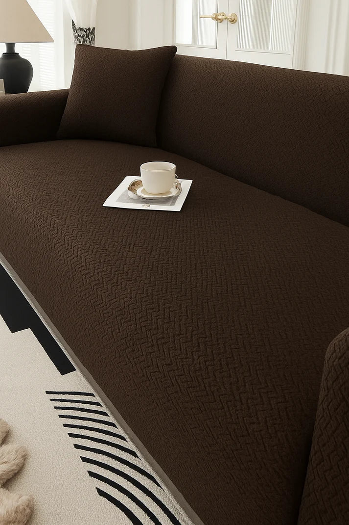 Jacquard Stripe Sofa Cover - Brown