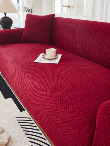 Jacquard Stripe Sofa Cover - Mahroon