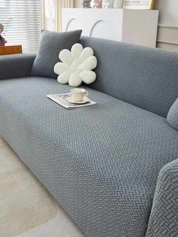 Jacquard Stripe Sofa Cover - Grey