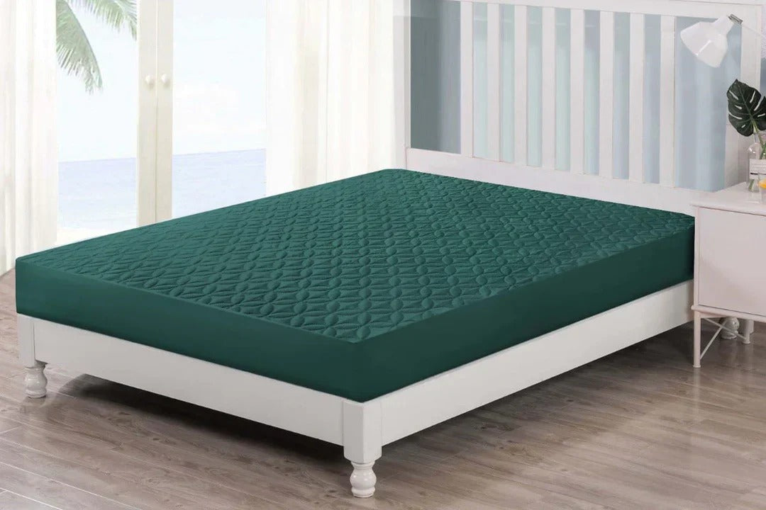 Quilted  Fitted Protector Double Bed-Green